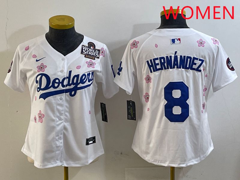 Women Los Angeles Dodgers #8 Hernandez White Sakura Edition 2025 Nike MLB Jersey style 9